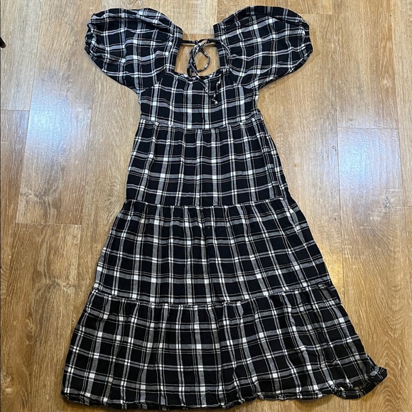 Asos Violet Romance Midi Dress Puff Sleeve Tiered Black White Plaid Check Size 4 - Picture 8 of 14